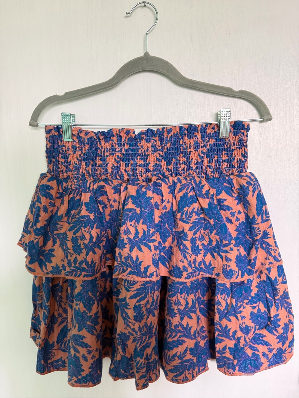 Universal Thread Peach and Blue Floral Tiered Mini Skirt